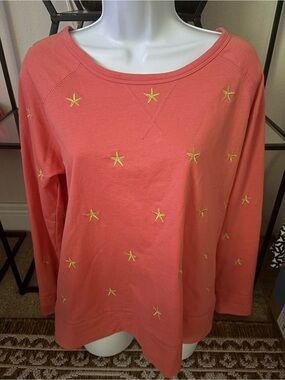 Caribbean Joe Orange Long Sleeve Sweatshirt with Gold Sea Star Embroidery Large